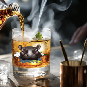 Hippopotamus White Lotus Blue Whiskey Glass