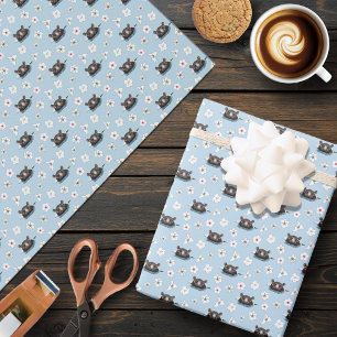 Hippopotamus White Lotus Blue Wrapping Paper