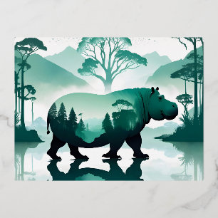 Hippopotamus Wildlife Animal Nature Environment Foil Holiday Postcard