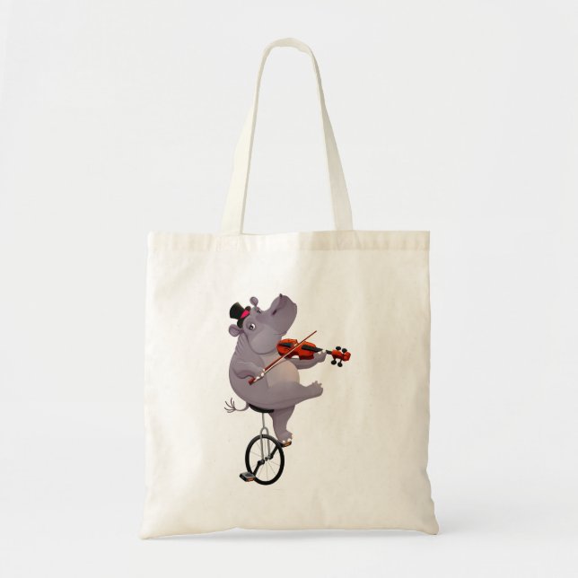Hippopotamus with unicycle tote bag (Front)
