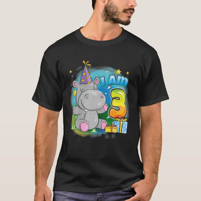 Hippos 3 Years Old Kids 3Rd Birthday Since 2018 Bo T-Shirt (Front)