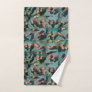 Hippos at Play: A Pond Paradise Hand Towel
