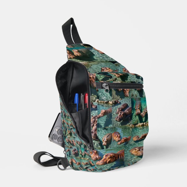 Hippos at Play: A Pond Paradise,  Sling Bag (Open)