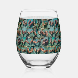 Hippos at Play: A Pond Paradise Stemless Wine Glass