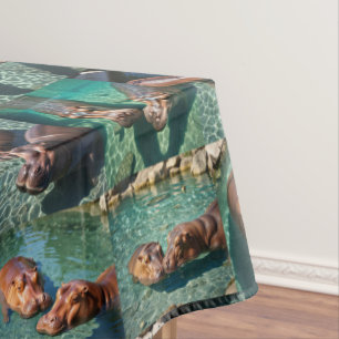 Hippos at Play: A Pond Paradise Tablecloth