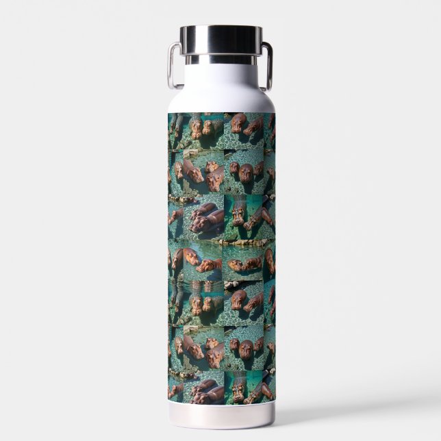 Hippos at Play: A Pond Paradise Water Bottle (Front)