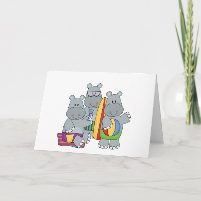 Hippos at the Beach Tshirts and Gifts Card (Front)