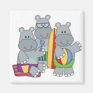 Hippos at the Beach Tshirts and Gifts Magnet