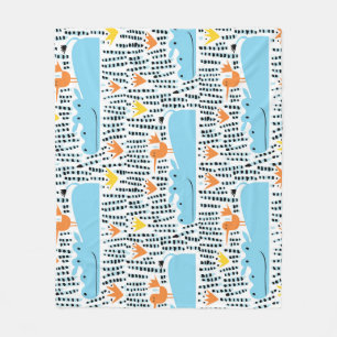 Hippos Birds Lake: Vintage Pattern. Fleece Blanket