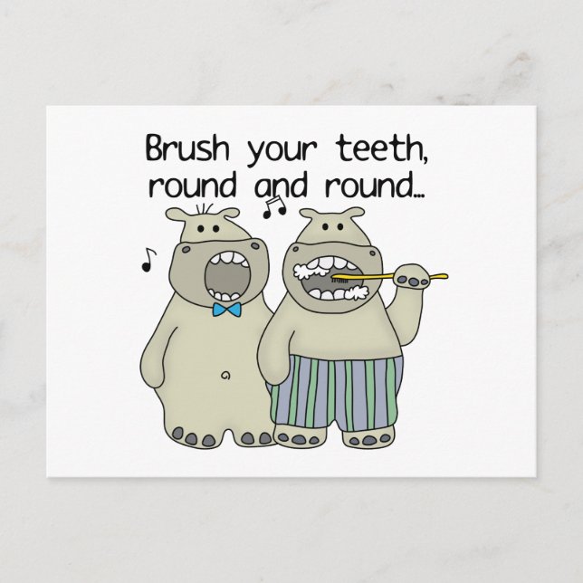 Hippos Brush Your Teeth Postcard (Front)