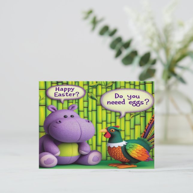 Hippo's Easter Greeting: Egg Delivery Holiday Postcard (Standing Front)