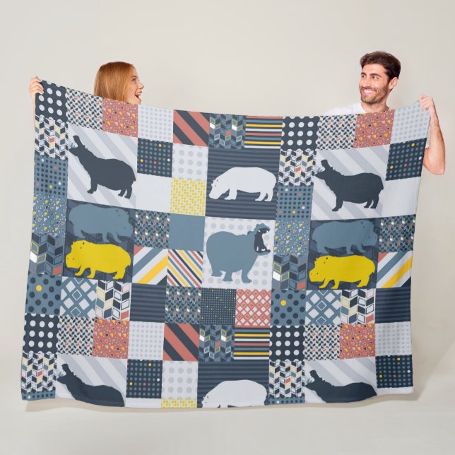 Hippos Faux Quilt Fleece Blanket (In Situ)
