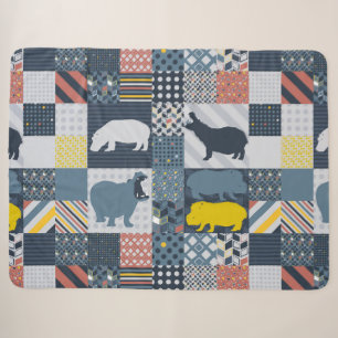 Hippos Faux Quilt Sherpa Blanket