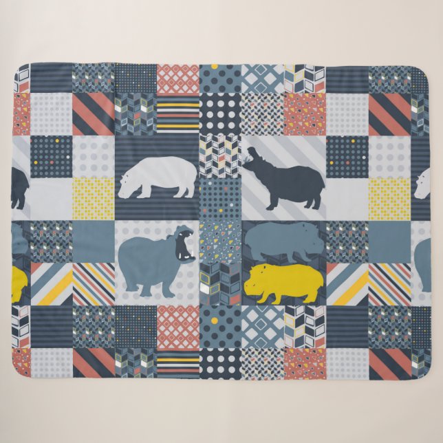 Hippos Faux Quilt Sherpa Blanket (Front (Horizontal))