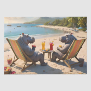 Hippos Having Cocktails On The Beach, Tissue Paper