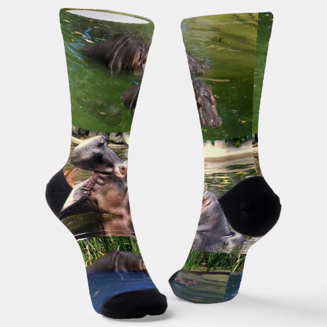 Hippos In A Pond, Crew Socks (Angled)