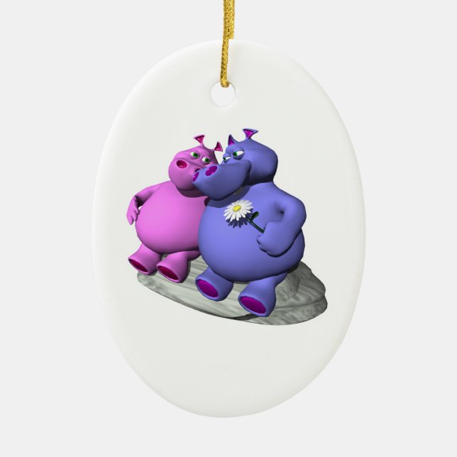 hippos in love ceramic tree decoration (Front)