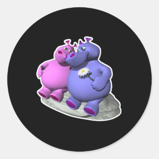 hippos in love classic round sticker