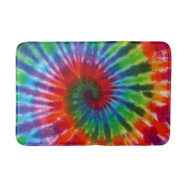 Hippy 60s 70s Tie Dye Retro Colourful Bath Mat (Front)