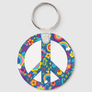 Hippy 60s Boho Peace Sign Key Ring