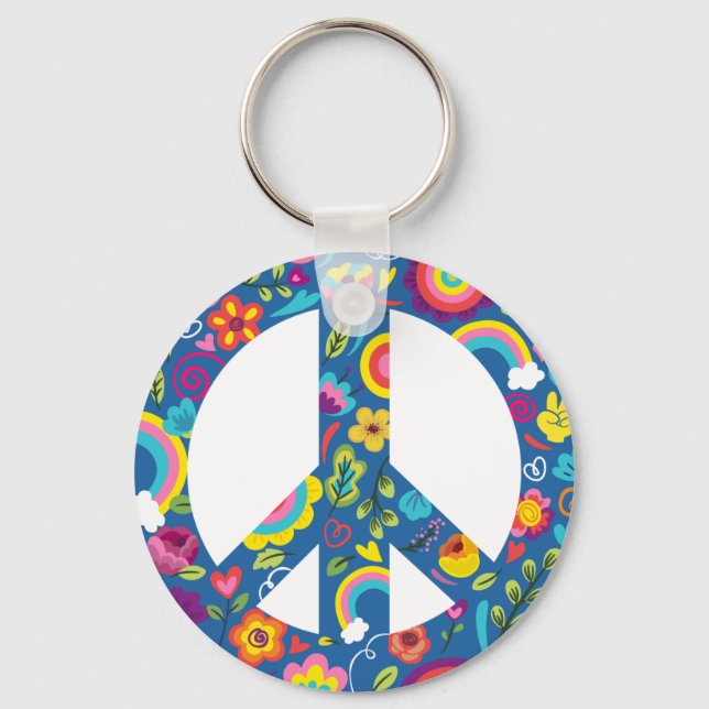 Hippy 60s Boho Peace Sign Key Ring (Front)