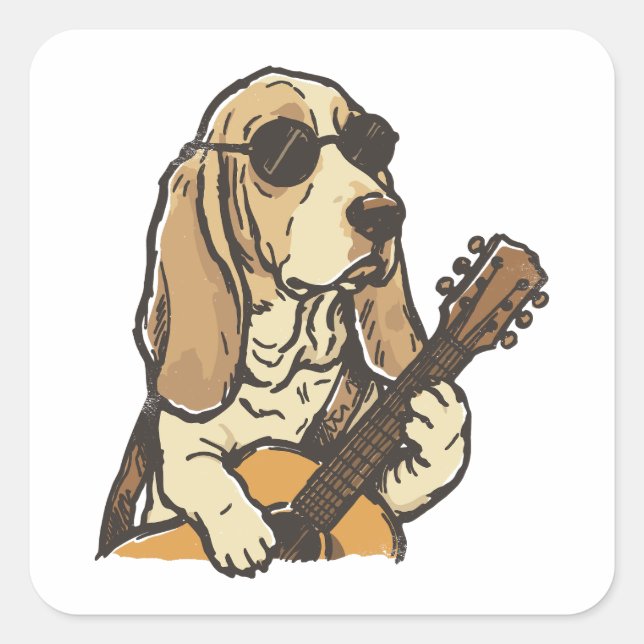 Hippy Beagle Guitar Player Dog Musician Square Sticker (Front)