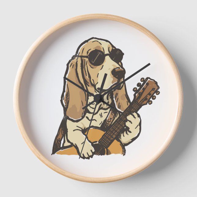 Hippy Beagle Playing Guitar  Clock (Front)