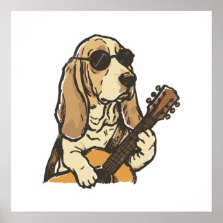 Hippy Beagle Playing Guitar Poster