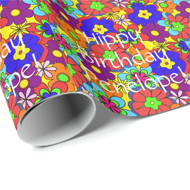 Hippy Birthday Retro Flowers Wrapping Paper (Roll Corner)