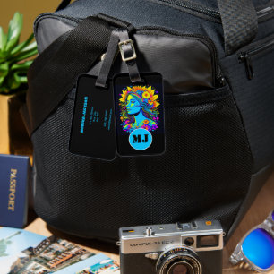 Hippy Bo-Ho Girl psychedelic colours. Personalised Luggage Tag