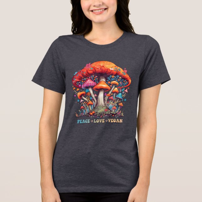 Hippy Boho Mushroom Peace Love Vegan Tri-Blend Shirt (Front)