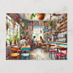Hippy Cafe in Miami Watercolor Postcard