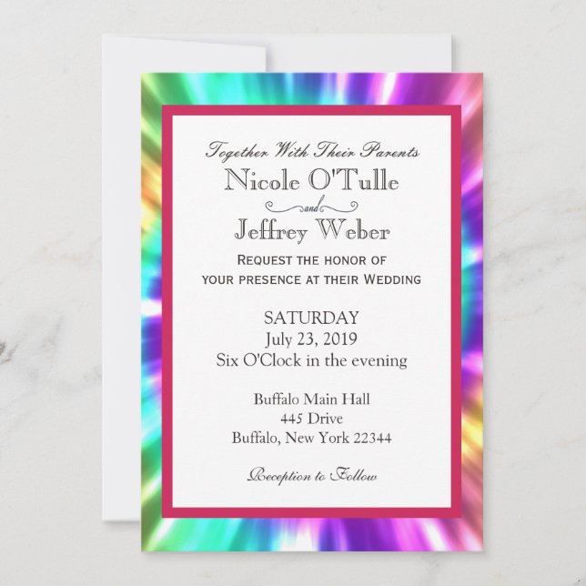 Hippy Chic Tie Dye Tye Die Wedding Invitation (Front)