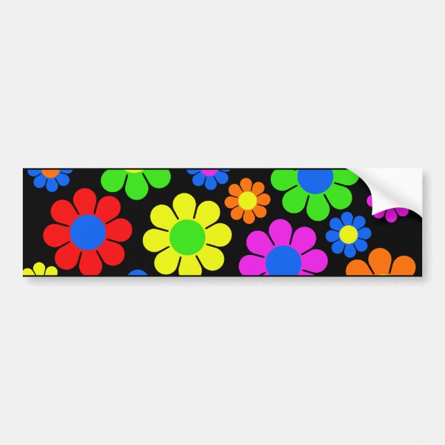 Hippy Flower Collage Bumper Sticker (Front)