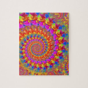 Hippy Fractal Pattern Pink Turquoise & Yellow Jigsaw Puzzle