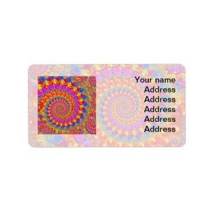 Hippy Fractal Pattern Pink Turquoise & Yellow Label