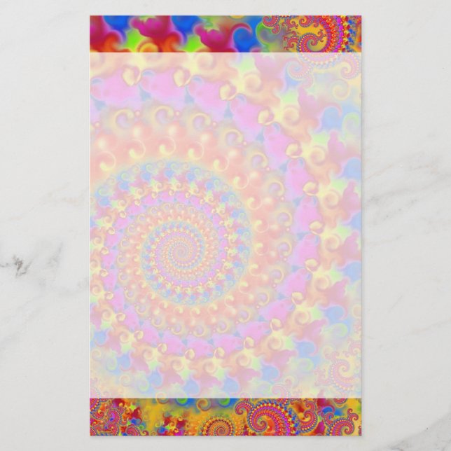 Hippy Fractal Pattern Pink Turquoise & Yellow Stationery (Front)