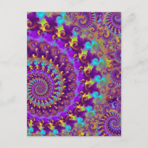 Hippy Fractal Pattern Purple Turquoise & Yellow Postcard