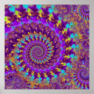 Hippy Fractal Pattern Purple Turquoise & Yellow Poster