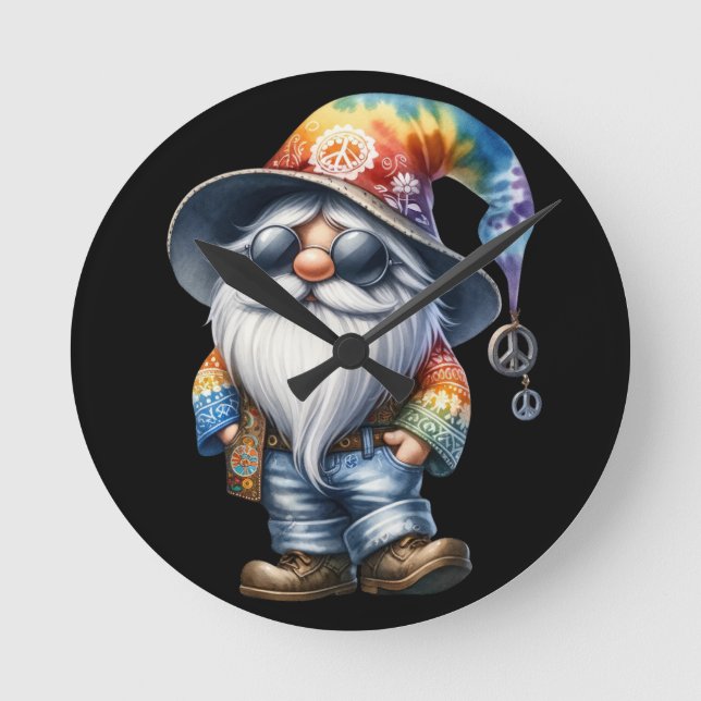 Hippy Gnome Round Clock (Front)