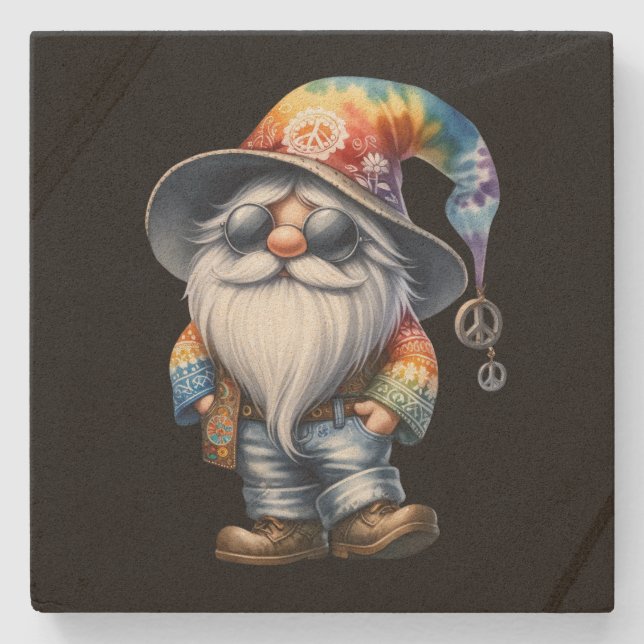 Hippy Gnome Stone Coaster (Front)