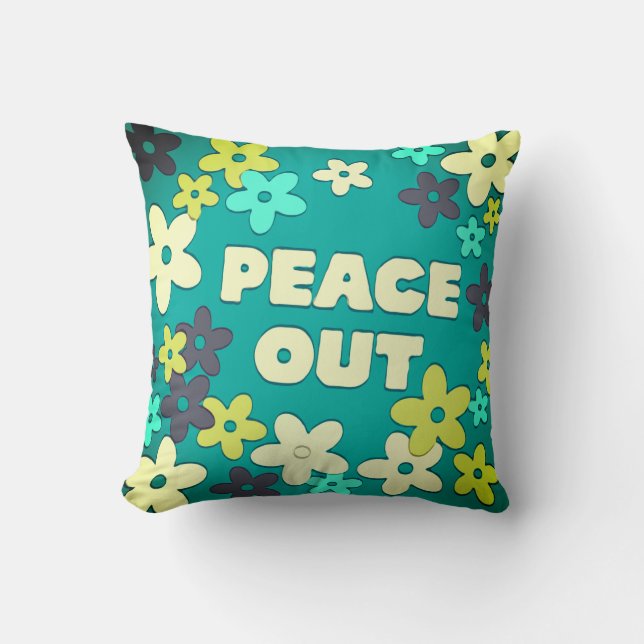 Hippy Groovy Floral Peace Out  Cushion (Front)
