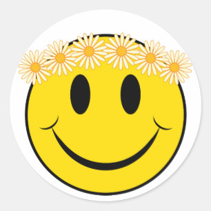 Hippy Happy Face Classic Round Sticker