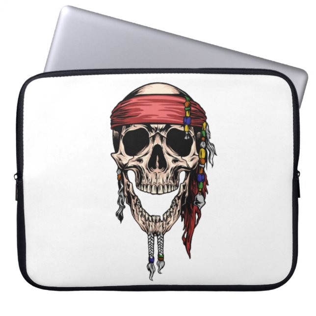 Hippy Jolly Roger Skull  Laptop Sleeve (Front)