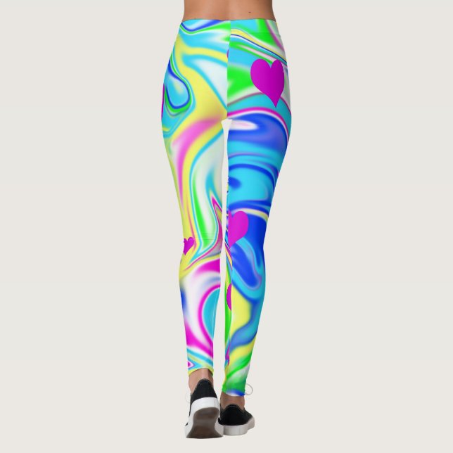 Hippy Love Hearts Bubblegum Marble, Leggings (Back)