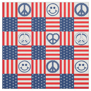 Hippy Pacific Peace Symbol USA flag blue and red Fabric