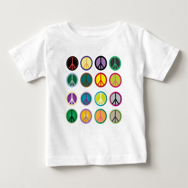 Hippy peace sign 60s colourful pattern baby T-Shirt (Front)