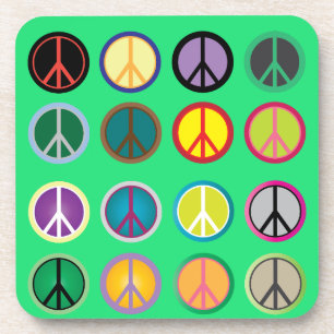 Hippy peace sign 60s colourful pattern coaster