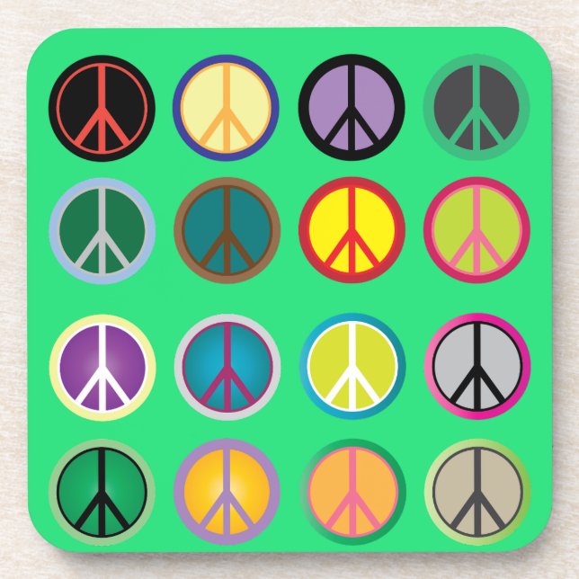 Hippy peace sign 60s colourful pattern coaster (Front)