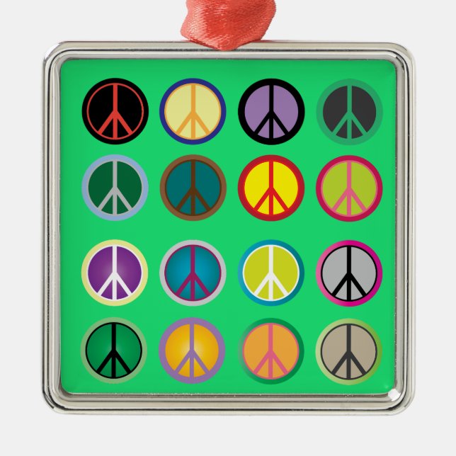 Hippy peace sign 60s colourful pattern metal tree decoration (Front)